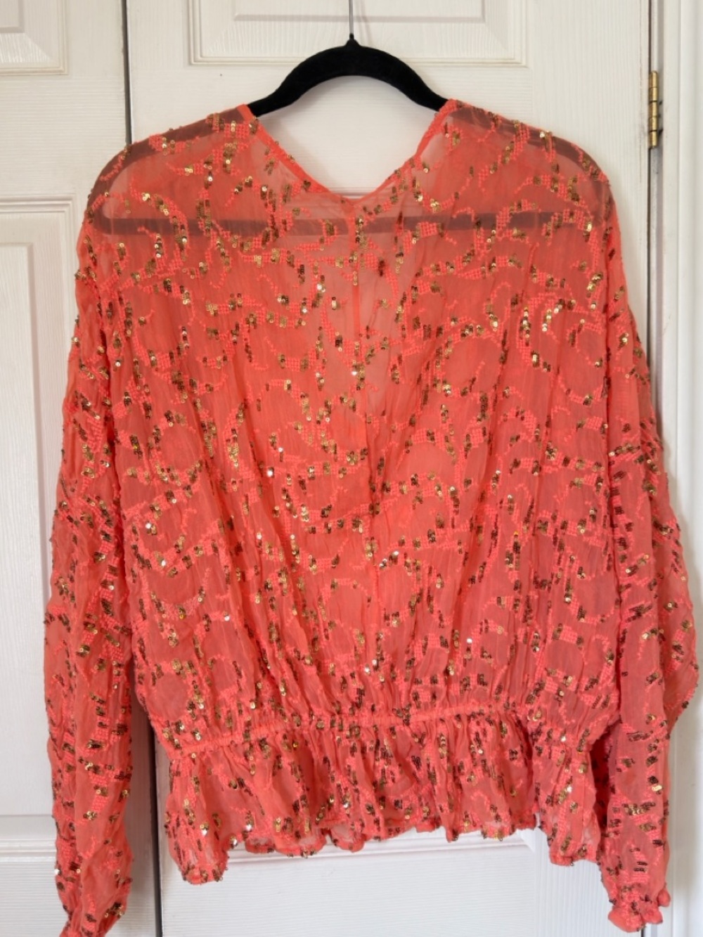 Free People Coral Sequin V-Neck  Blouse - Picture 4 of 5